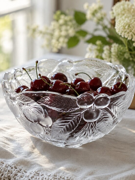 Mikasa Other - Vintage Mikasa Bountiful Frosted Crystal Serving Bowl  Raised Cherry Pattern